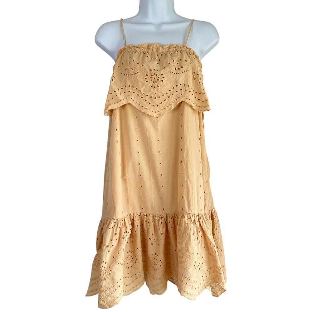 Moon River Eyelet Ruffle Mini Dress Butter Yellow Sz S Coquette Festival Indie‎